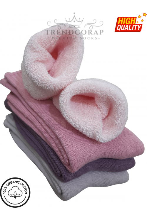 Kız Çocuk Kışlık Havlu Termal Çorap Seti 4’lü | %100 Pamuk | 3–12 Yaş | Renkli Soket Çoraplar