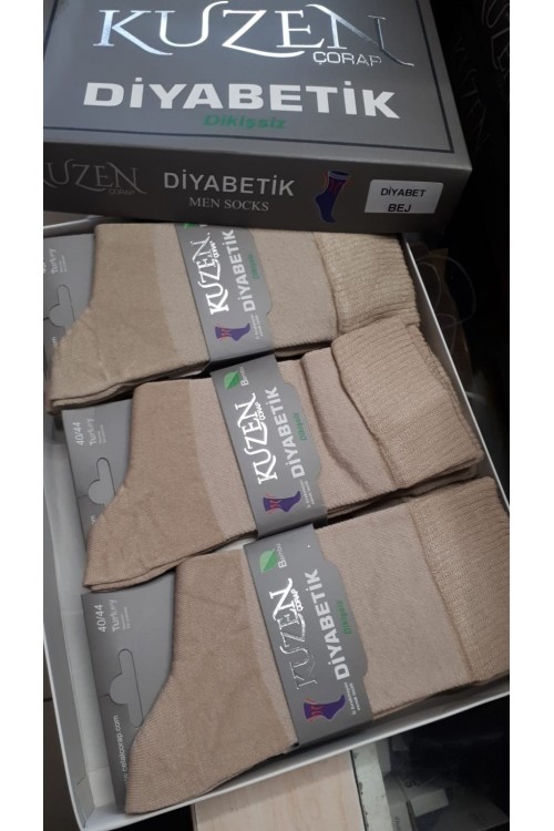 Kuzen Diyabetik Bambu Dikişsiz Erkek Soket Çorap 12 li -Bej