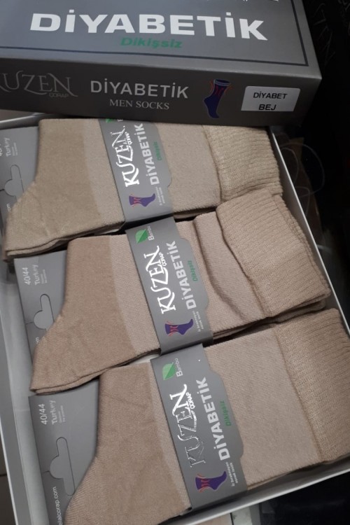 Kuzen Diyabetik Bambu Dikişsiz Erkek Soket Çorap 12 li -Bej