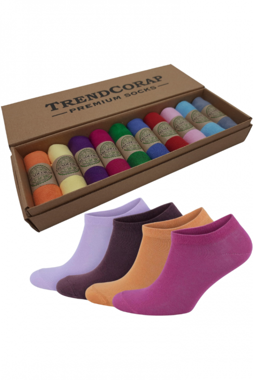 TrendCorap Premium Bambu Kadın Sneaker Görünmez Bilekte Spor Çorap 10 lu Kutu - Renkli