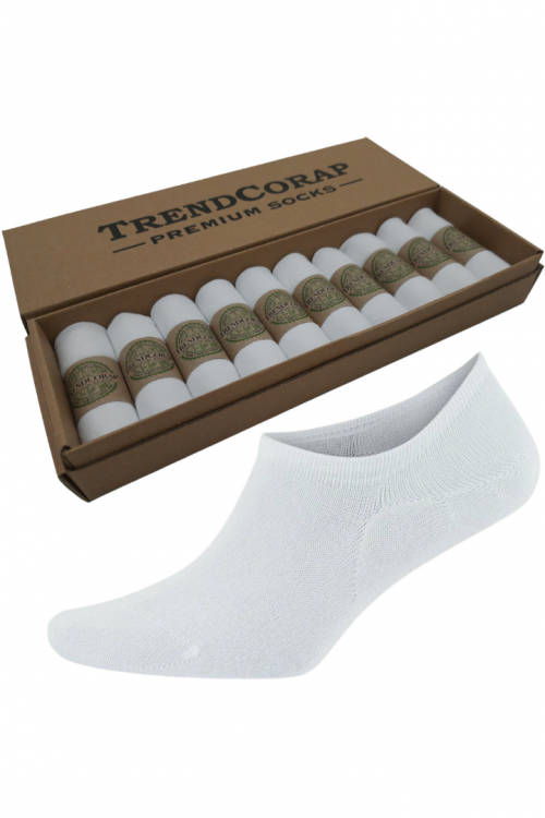 TrendCorap Premium Bambu Kadın Sneaker Görünmez Bilekte Spor Çorap 10 lu Kutu - Beyaz