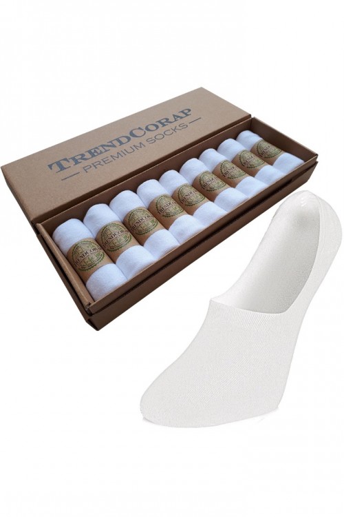 TrendCorap Premium Serisi 9 Çift Dikişsiz Burunlu Kaydırmaz Silikon Topuklu Bambu Babet Çorap Beyaz