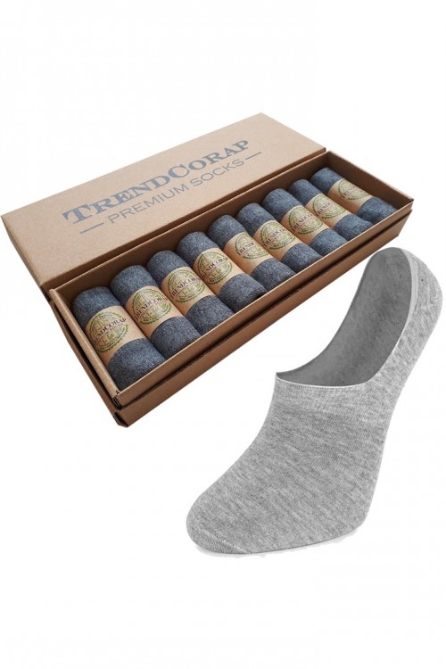 TrendCorap Premium Serisi 9 Çift Dikişsiz Burunlu Kaydırmaz Silikon Topuklu Bambu Babet Çorap Gri