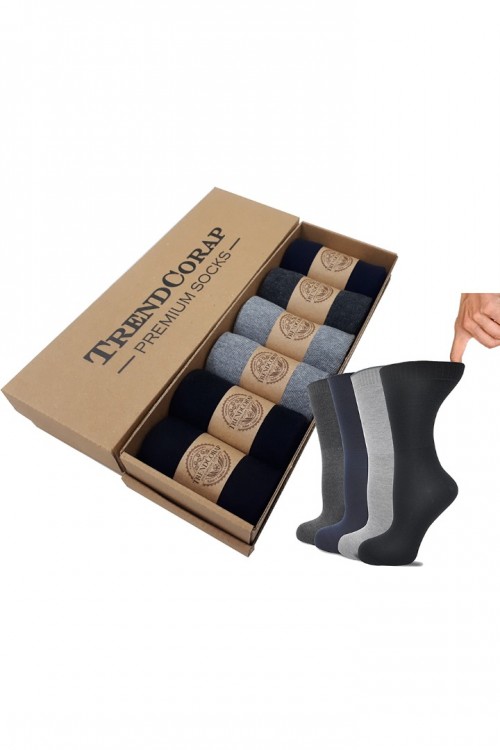 TrendCorap Premium Serisi 6 Çift Lastiksiz Pamuklu Diyabetik Şeker Çorabı 35-41