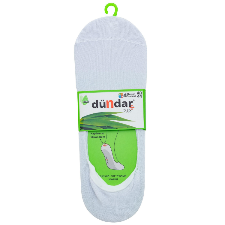 Dündar Silikon Topuklu Dikişsiz Burunlu Bambu Erkek Babet Çorap 12 Adet - Beyaz