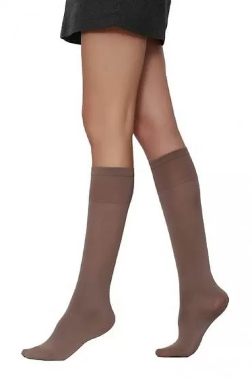 Bella Calze Mikro 70 Saten Doku Kadın Dizaltı Çorap Vizon