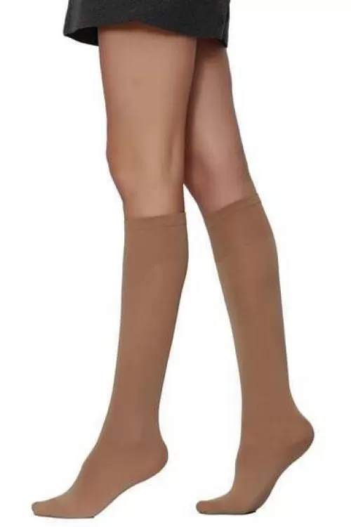 Bella Calze Mikro 70 Saten Doku Kadın Dizaltı Çorap Bronz