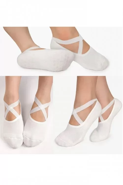 Emre Silikon Baskı Bayan Pilates Çorabı 6 Adet Beyaz