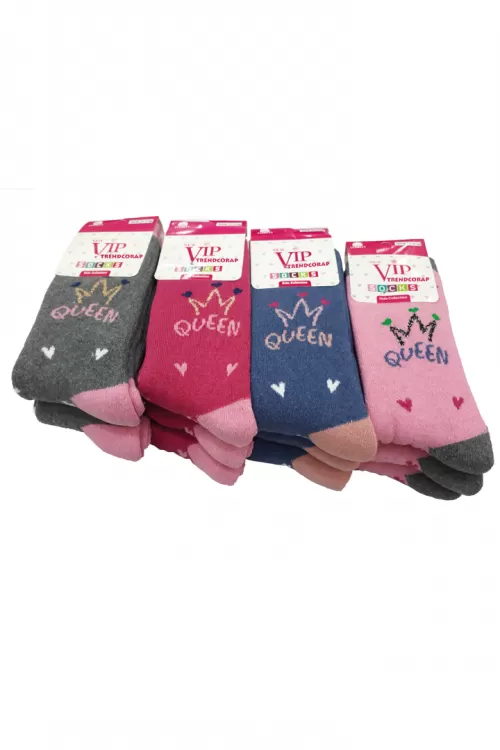 New Vip 12 Çift Pamuklu Kışlık Havlu Kız Çocuk Soket Çorap 