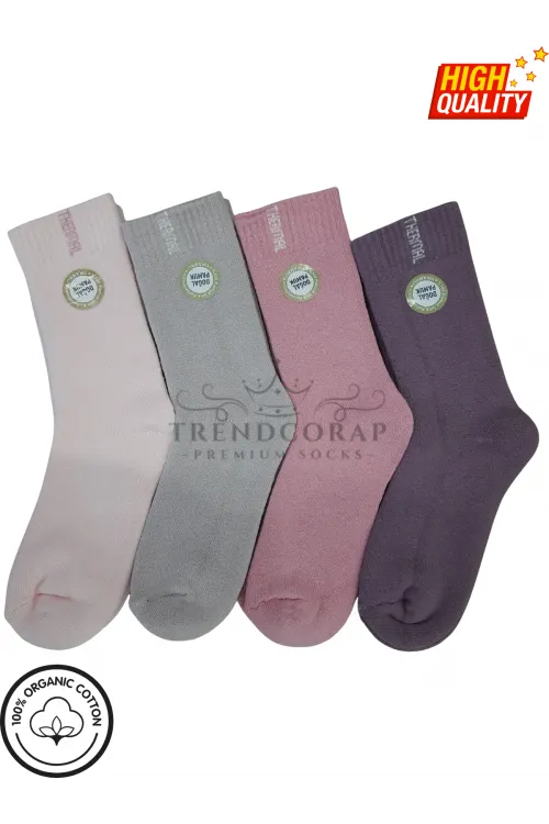 Kız Çocuk Kışlık Havlu Termal Çorap Seti 4’lü | %100 Pamuk | 3–12 Yaş | Renkli Soket Çoraplar