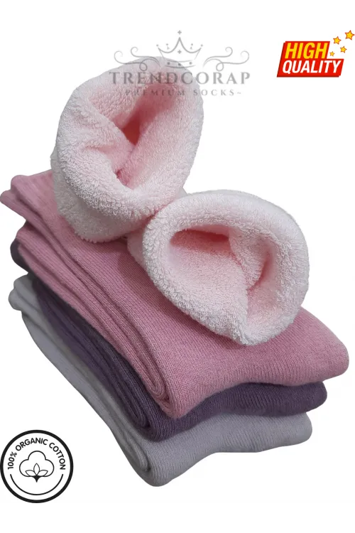 Kız Çocuk Kışlık Havlu Termal Çorap Seti 4’lü | %100 Pamuk | 3–12 Yaş | Renkli Soket Çoraplar