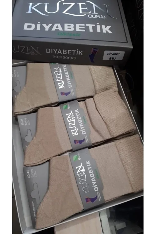 Kuzen Diyabetik Bambu Dikişsiz Erkek Soket Çorap 12 li -Bej