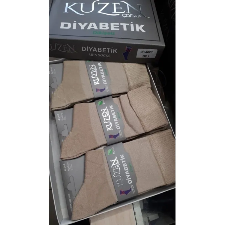 Kuzen Diyabetik Bambu Dikişsiz Erkek Soket Çorap 12 li -Bej