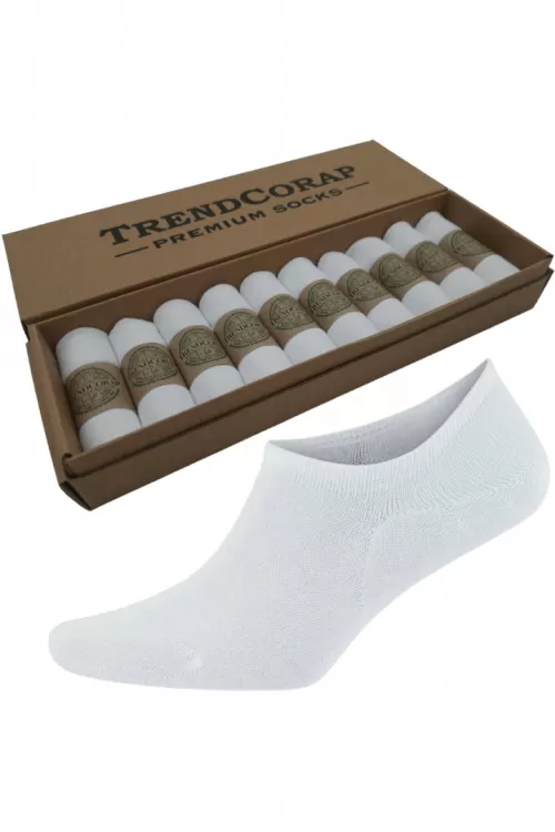 TrendCorap Premium Bambu Kadın Sneaker Görünmez Bilekte Spor Çorap 10 lu Kutu - Beyaz