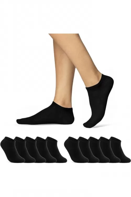 TrendCorap Premium Bambu Kadın Sneaker Görünmez Bilekte Spor Çorap 10 lu Kutu - Siyah