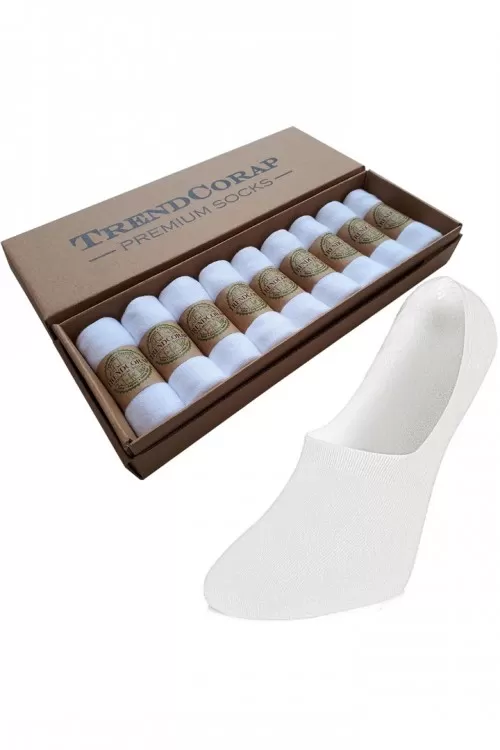 TrendCorap Premium Serisi 9 Çift Dikişsiz Burunlu Kaydırmaz Silikon Topuklu Bambu Babet Çorap Beyaz