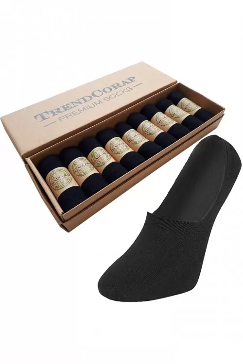 TrendCorap Premium Serisi 9 Çift Dikişsiz Burunlu Kaydırmaz Silikon Topuklu Bambu Babet Çorap Siyah