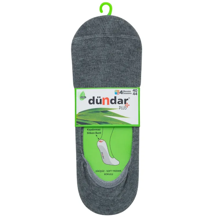 Dündar Silikon Topuklu Dikişsiz Burunlu Bambu Erkek Babet Çorap 12 Adet - Gri