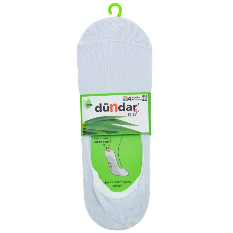 Dündar Silikon Topuklu Dikişsiz Burunlu Bambu Erkek Babet Çorap 12 Adet - Beyaz